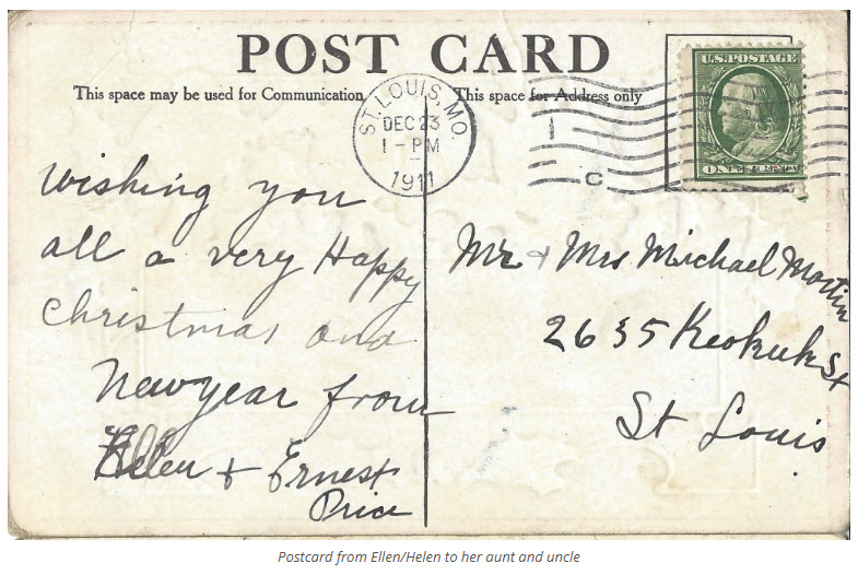 postcard from Helen to her aunt and uncle
